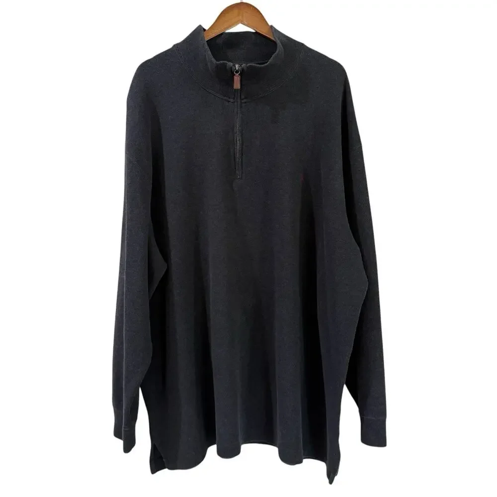 Polo Ralph Lauren Mens 3XB Gray 1/4 Zip Pullover Cotton Knit Sweater Pony Logo